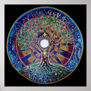 Full Moon Tree of Life Mandala Poster