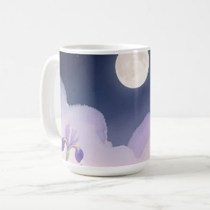 Full Moon Watercolor Iris Floral Night Coffee Mug