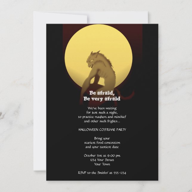 Full Moon Werewolf Halloween Party Invitation (Front)
