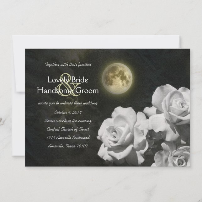 Full Moon White Ghost Roses Wedding Invitation (Front)