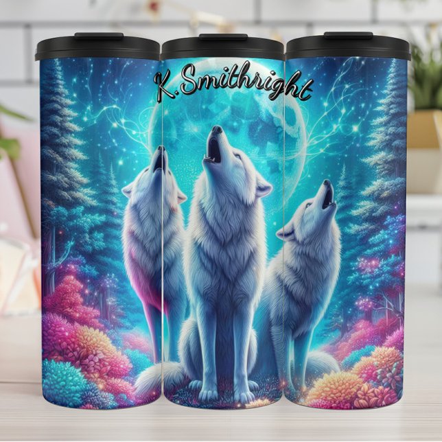 Full Moon White Wolf Thermal Tumbler (Creator Uploaded)