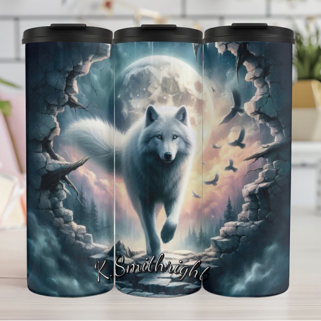 Full Moon White Wolf Thermal Tumbler (Creator Uploaded)