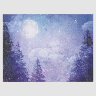 Full Moon Winter Purple Forest Decoupage Tissue Paper