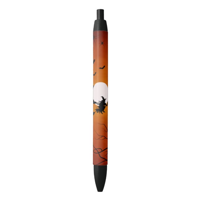 Full Moon Witch Halloween Black Ink Pen (Front Vertical)