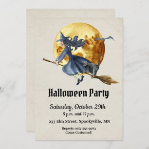 Full Moon Witch Halloween Party Invitation