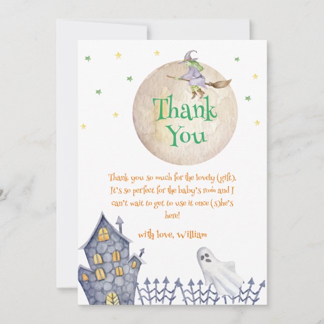 Full Moon Witch Spooky House Baby Shower  Thank You Card (Front)