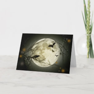Full Moon with a Crow and Bats Card