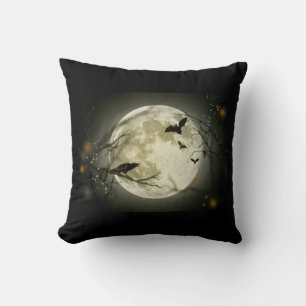 Full Moon with bats and Raven Cushion