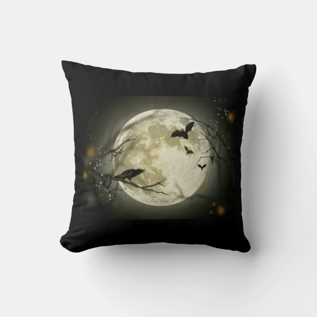 Full Moon with bats and Raven Cushion (Front)