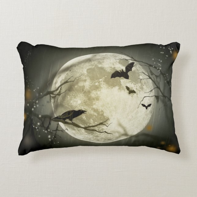 Full Moon with bats and Raven Decorative Cushion (Front)