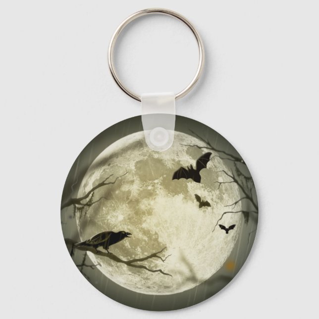 Full Moon with bats and Raven Key Ring (Front)