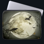 Full Moon with bats and Raven Laptop Sleeve<br><div class="desc">Halloween and gothic themed image. A big full moon at night with bats flying around and a raven sitting on the branch of a craggy tree.</div>