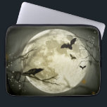 Full Moon with bats and Raven Laptop Sleeve<br><div class="desc">Halloween and gothic themed image. A big full moon at night with bats flying around and a raven sitting on the branch of a craggy tree.</div>