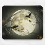 Full Moon with bats and Raven Mouse Pad<br><div class="desc">Halloween and gothic themed image. A big full moon at night with bats flying around and a raven sitting on the branch of a craggy tree.</div>