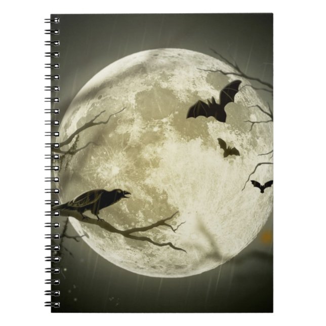 Full Moon with bats and Raven Notebook (Front)