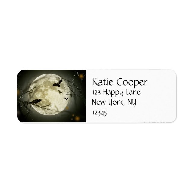 Full Moon with bats and Raven. Return Address Label (Front)