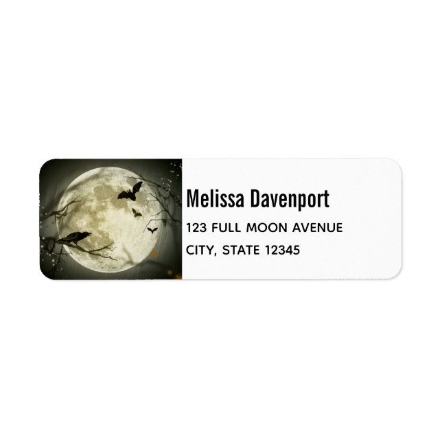 Full Moon with Bats and Raven. Return Address Label (Front)