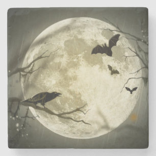 Full Moon with bats and Raven Stone Coaster