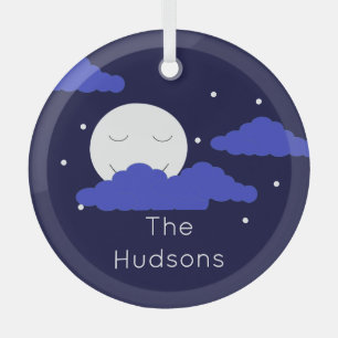 Full Moon with Clouds and Stars Glass Tree Decoration
