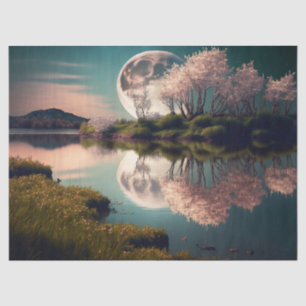 Full Moon with Pink Floral Trees Decoupage Tissue Paper