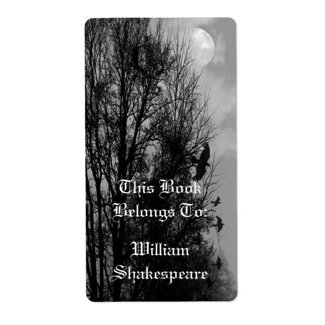Full Moon with Ravens Custom Bookplate Label (Front)