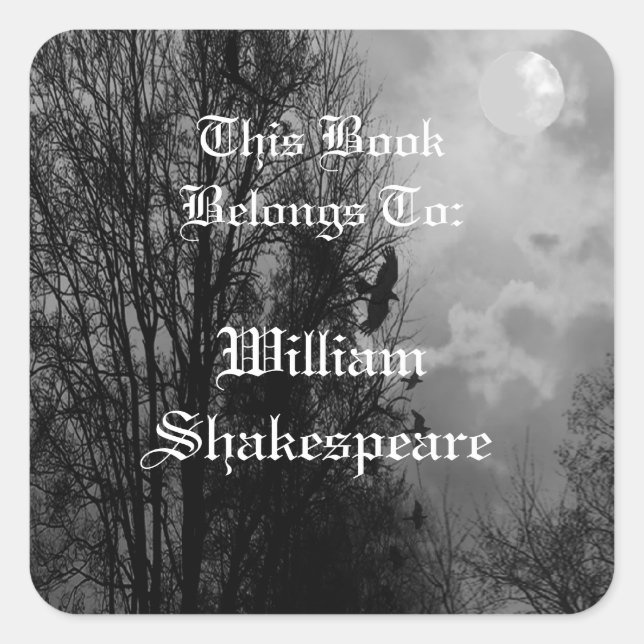 Full Moon with Ravens Editable Bookplate Label (Front)