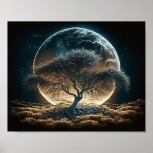 Full Moon with Tree of Root Poster