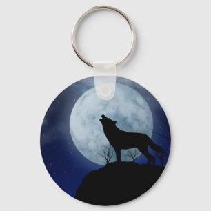 Full Moon Wolf Keychain