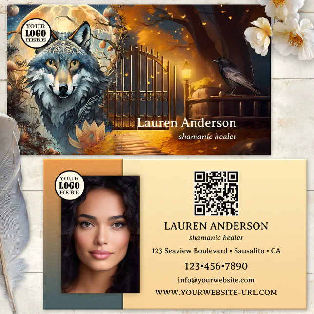 Full Moon Wolf Logo QR Code Shaman Business Card | Zazzle