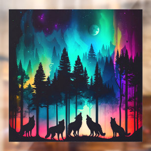 Full Moon Wolf Pack Howling Northern Lights