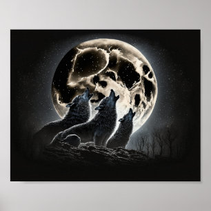Full Moon Wolves Howling Poster