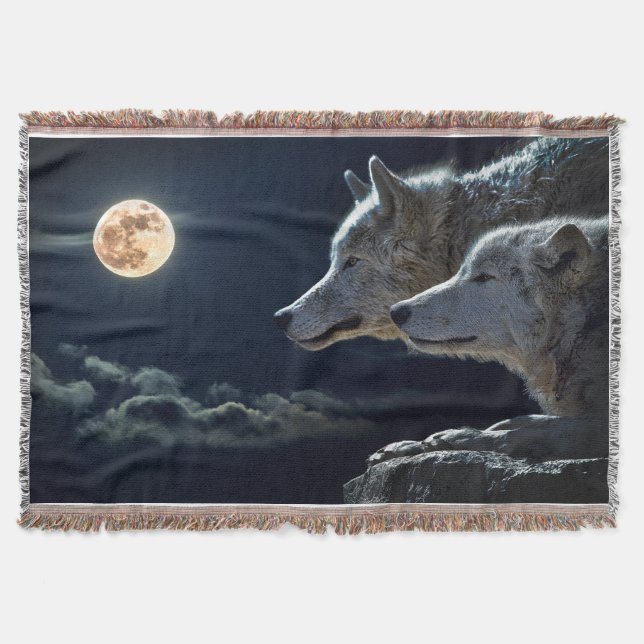 Full Moon Wolves Throw Blanket (Front)