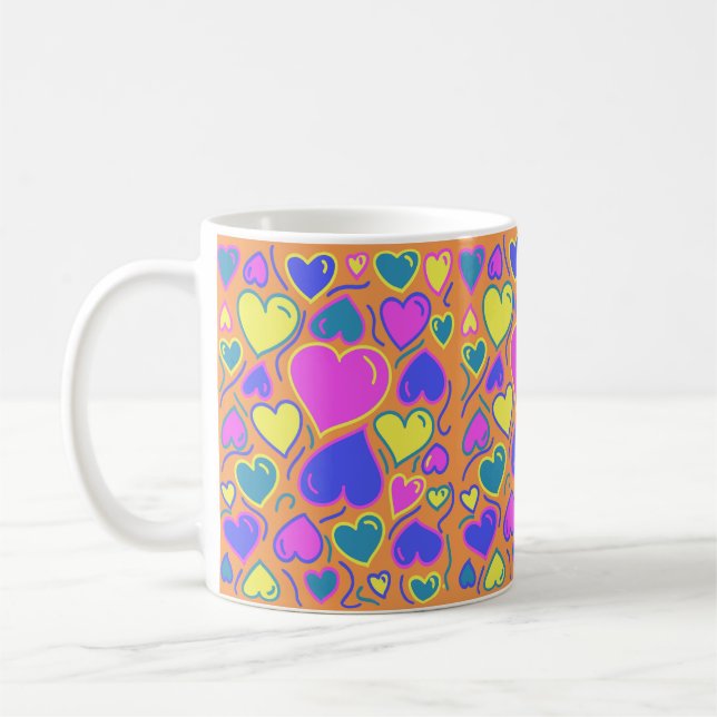 Full of colourful hearts coffee mug (Left)