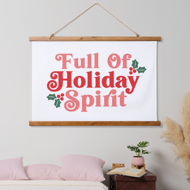 Full of Holiday Spirit - Festive Typography Hanging Tapestry (Bedroom)