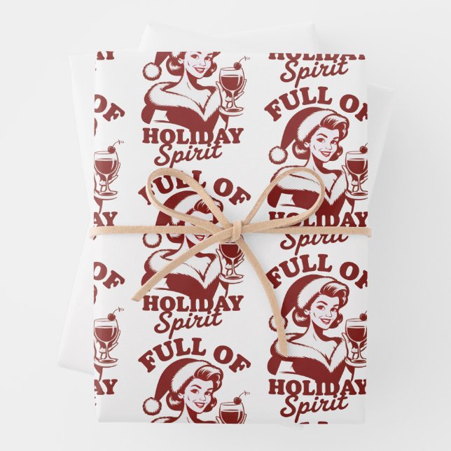 Full Of Holiday Spirit Wine Snarky Christmas Xmas Wrapping Paper Sheet (In situ)