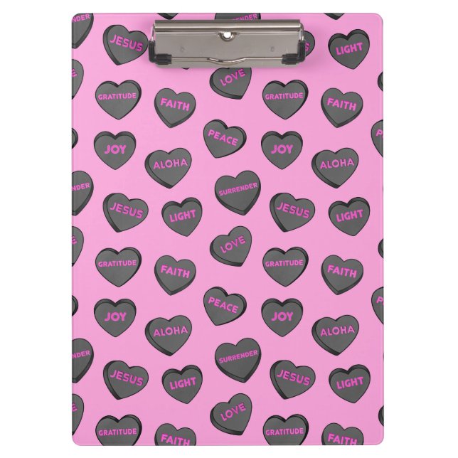 Full of Love Hearts Pattern black pink Clipboard (Front)