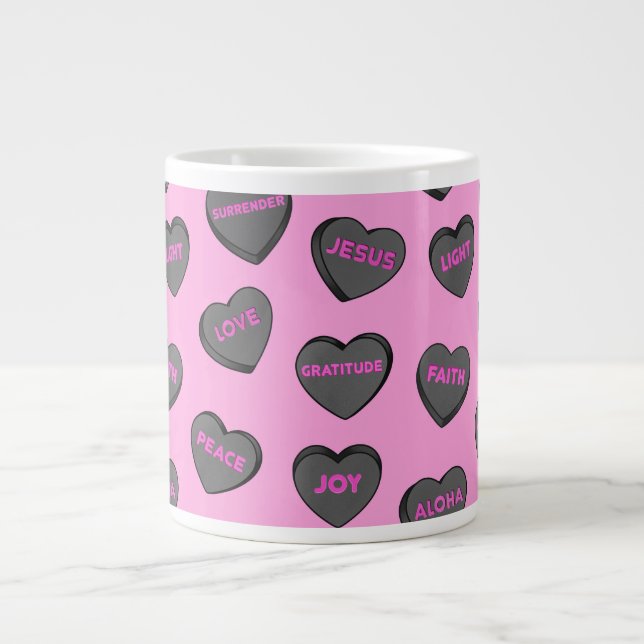 Full of Love Hearts Pattern black pink Large Coffee Mug (Front)