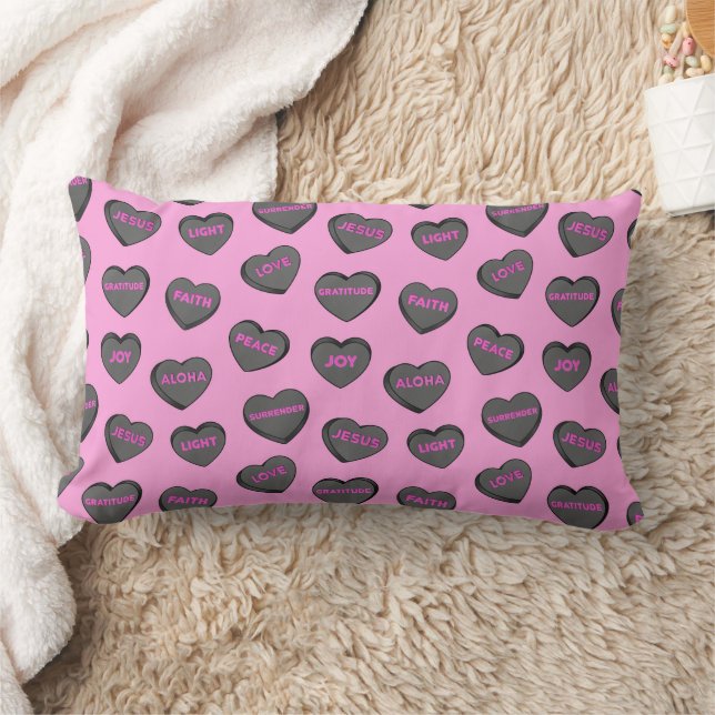 Full of Love Hearts Pattern black pink Lumbar Cushion (Blanket)