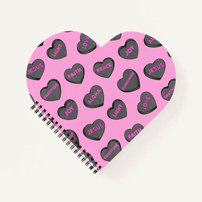 Full of Love Hearts Pattern black pink Notebook (Front)