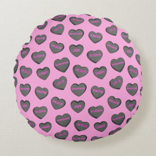 Full of Love Hearts Pattern black pink Round Cushion