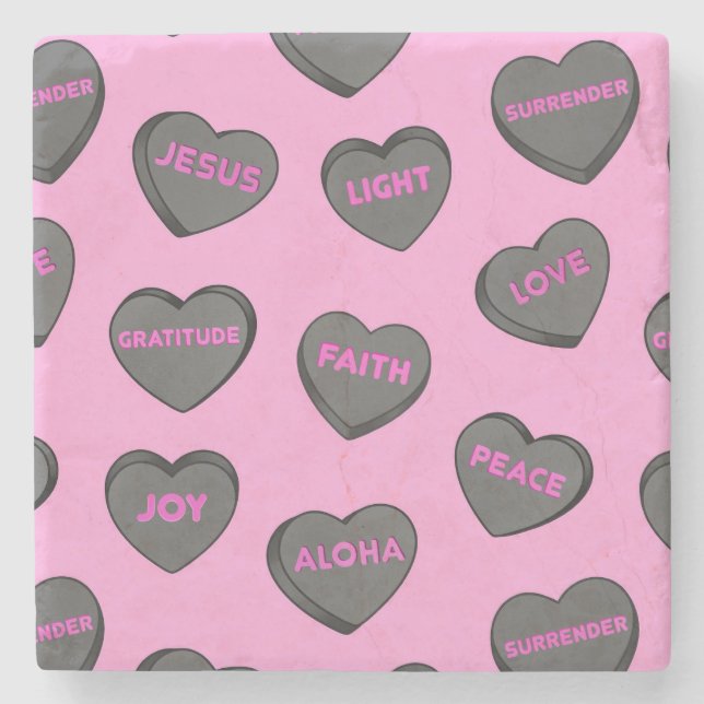 Full of Love Hearts Pattern black pink Stone Coaster (Front)
