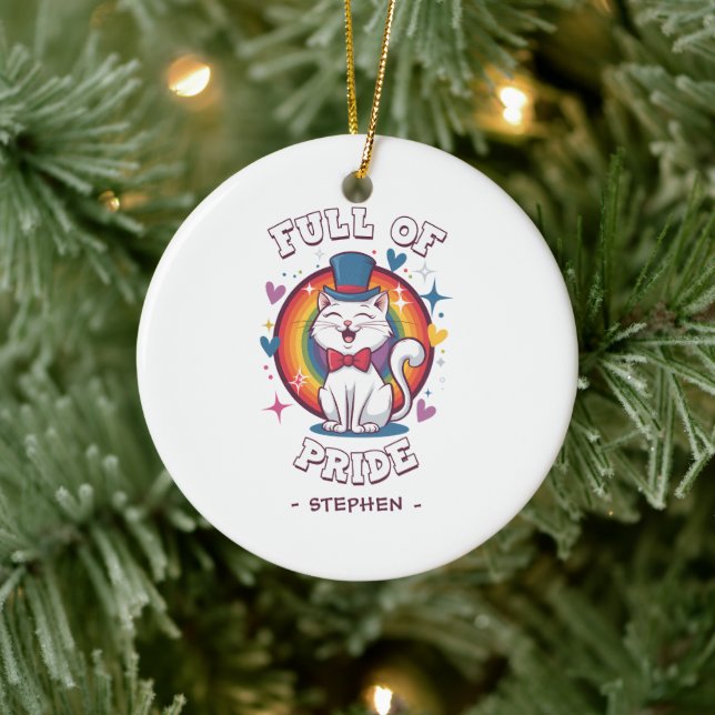 Full of Pride | LGBTQ Cat Pride Ceramic Ornament (Tree)