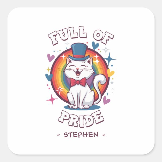 Full of Pride | LGBTQ Cat Pride Square Sticker (Front)