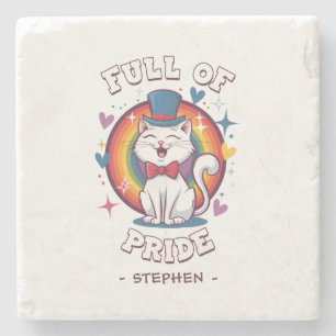 Full of Pride LGBTQ Cat Pride Stone Coaster