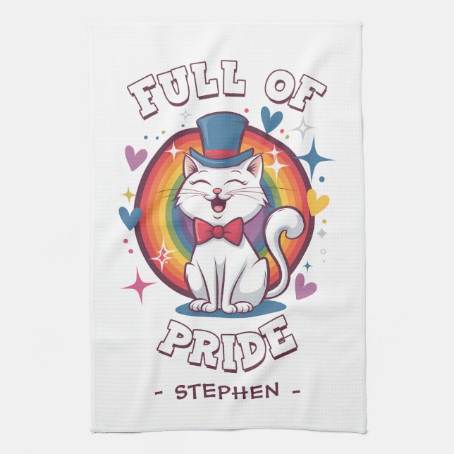Full of Pride | LGBTQ Cat Pride Tea Towel (Vertical)