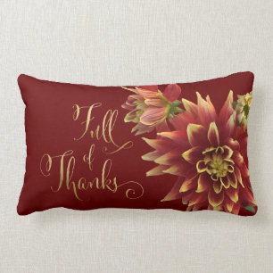 Full of Thanks Autumn Fall Colours Gold Burgundy Lumbar Cushion