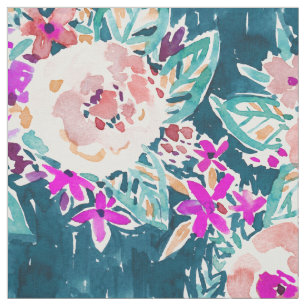 FULL ON Boho Chic Dark Floral Watercolor Print Fabric