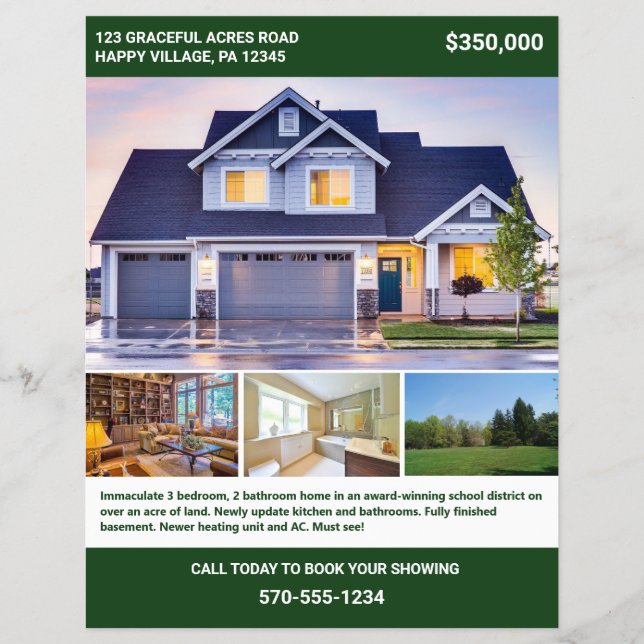 Full Page 2 Sided House For Sale Flyer with Photos (Front)
