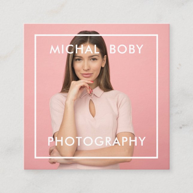 Full Photo Blush Pink Feminine Trendy Photographer Square Business Card (Front)
