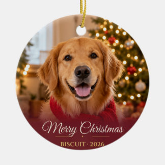 Full Photo Burgundy Christmas Pet Ceramic Ornament